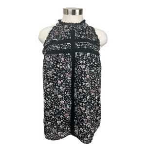 Anthropologie Maeve Black Sleeveless Floral Print‎ Top Size Medium